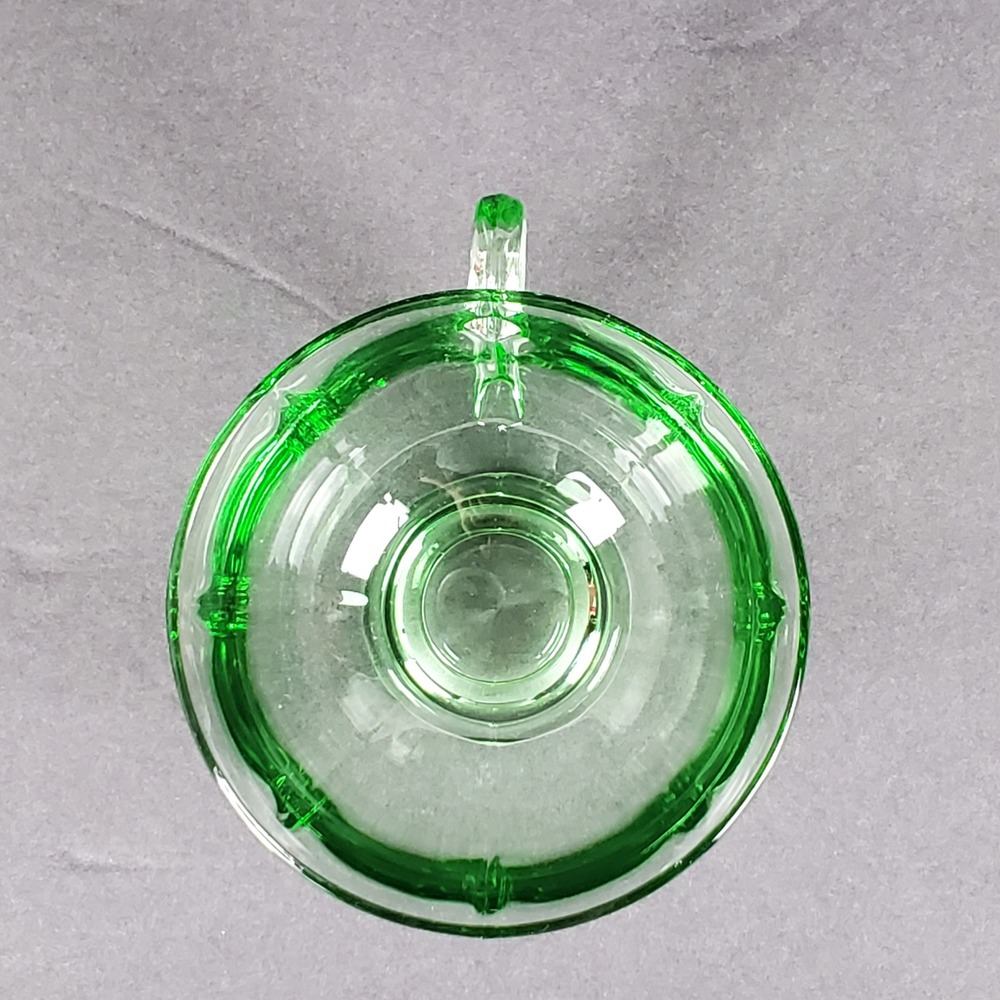 Vintage Green Uranium Glass Teacup Paneled Depression Glass Footed Glows UV - Picture 6 of 10